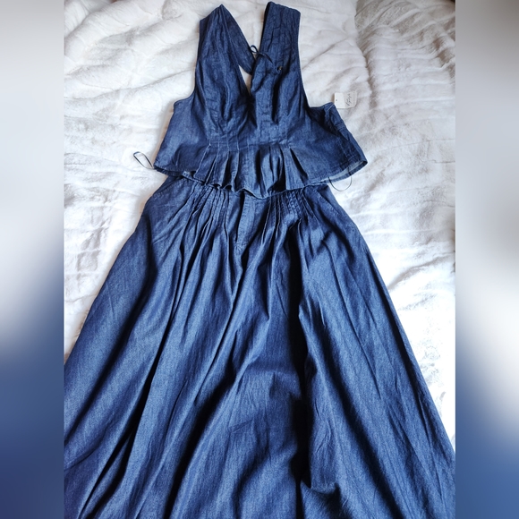 Free People Clean Coastal Denim Set Maxi Skirt Peplum Tank Dark Space Girl Wash - Picture 2 of 13